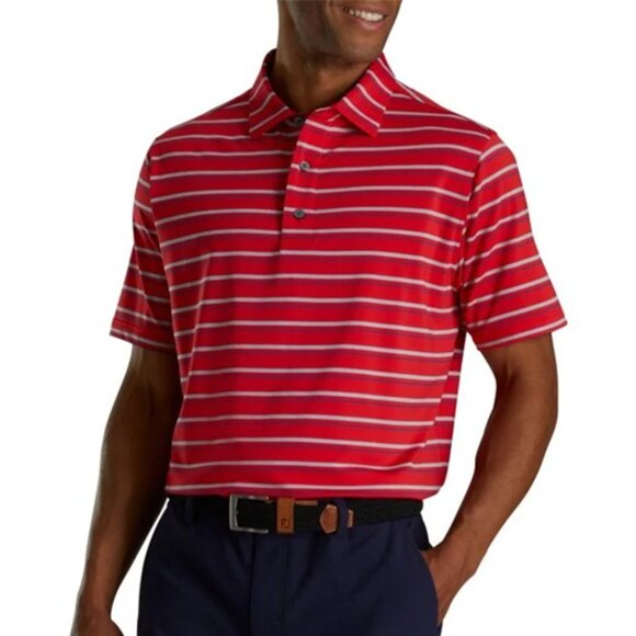 FootJoy Lisle Space Dyed Stripe Self Collar Golf Polo - Racing Red Size L - Picture 1 of 8
